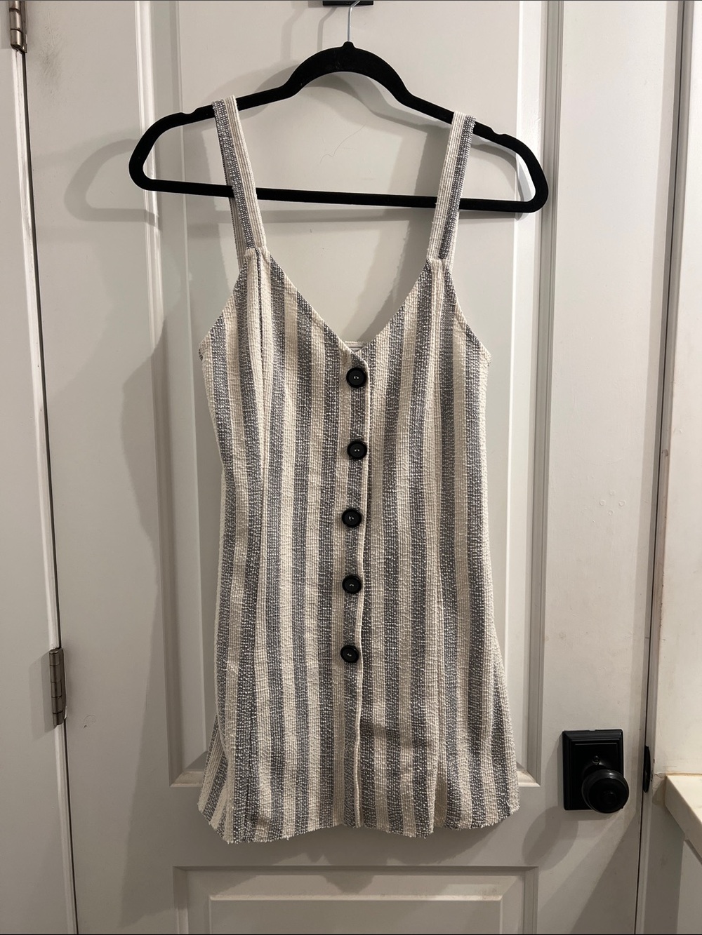 ZARa raw edge Striped Button-Front Tank Dress